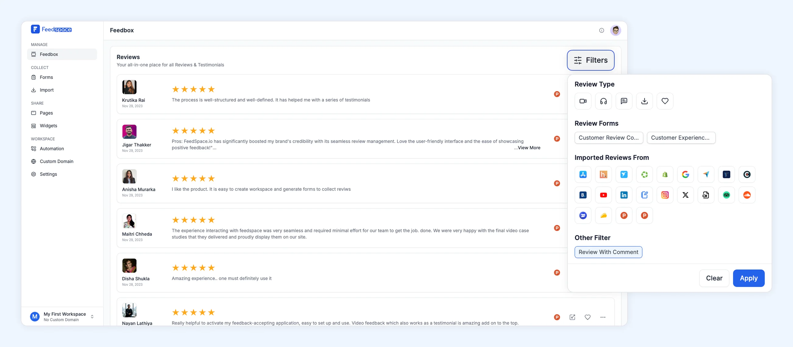 Select Filter in Feedspace